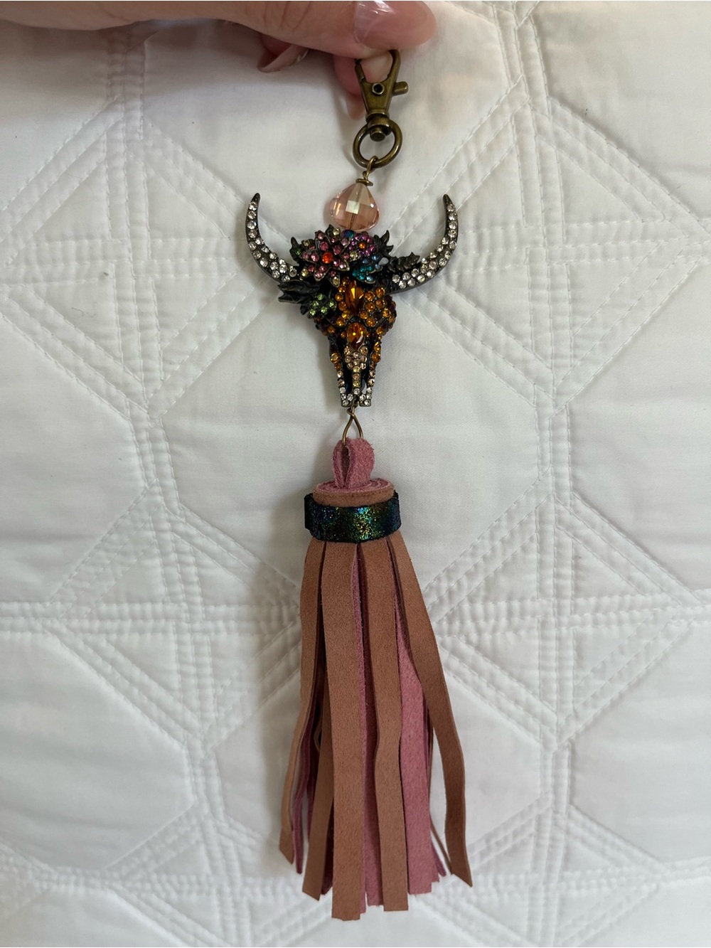 ✨ Longhorn Rhinestone Leather Tassel Bag Flair or Keychain
